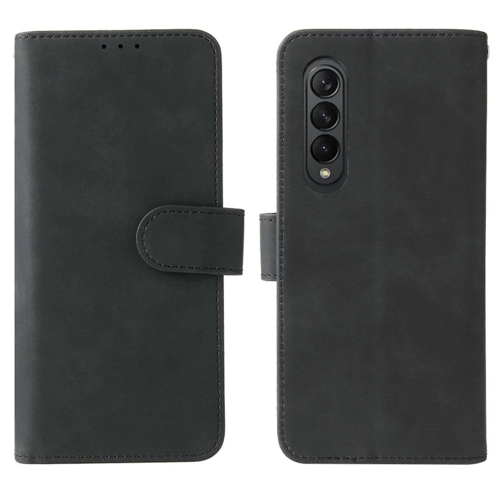 Skin-touch Wallet Stand Leather Case Phone Protective Cover for Samsung Galaxy Z Fold3 5G - Black - 1