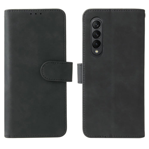 Skin-touch Wallet Stand Leather Case Phone Protective Cover for Samsung Galaxy Z Fold3 5G - Black - 1