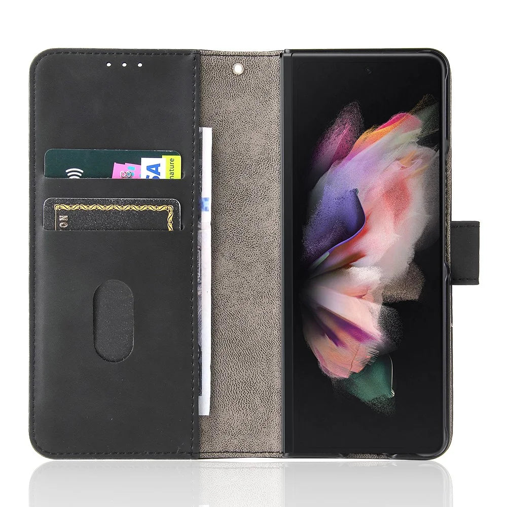 Skin-touch Wallet Stand Leather Case Phone Protective Cover for Samsung Galaxy Z Fold3 5G - Black - 6