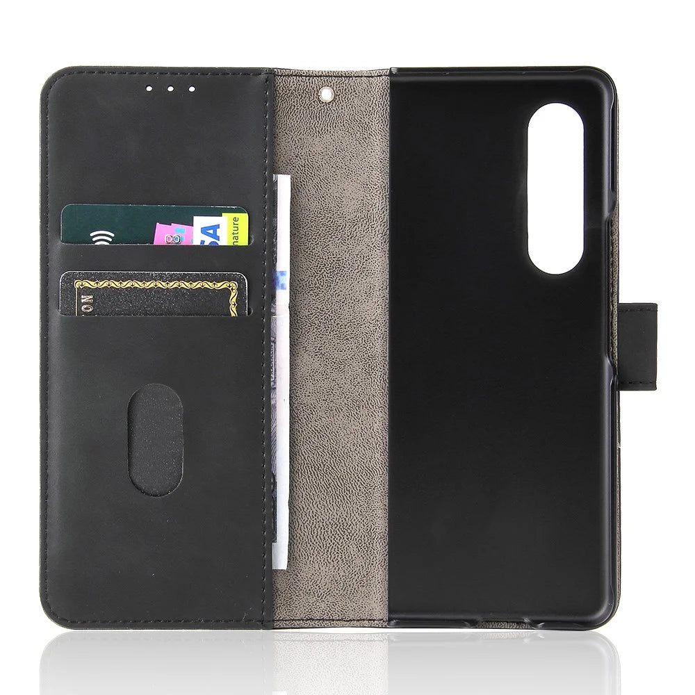 Skin-touch Wallet Stand Leather Case Phone Protective Cover for Samsung Galaxy Z Fold3 5G - Black - 7