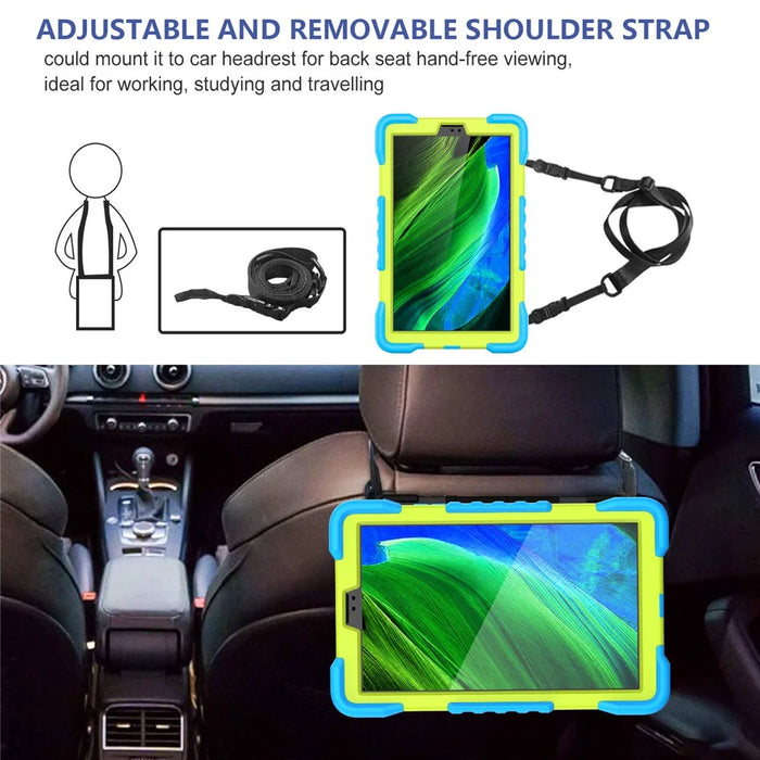 360 Degree Rotation Kickstand PC + Silicone Tablet Case Cover with Shoulder Strap for Samsung Galaxy Tab A7 Lite 8.7-inch - Blue/Grass Green - 3