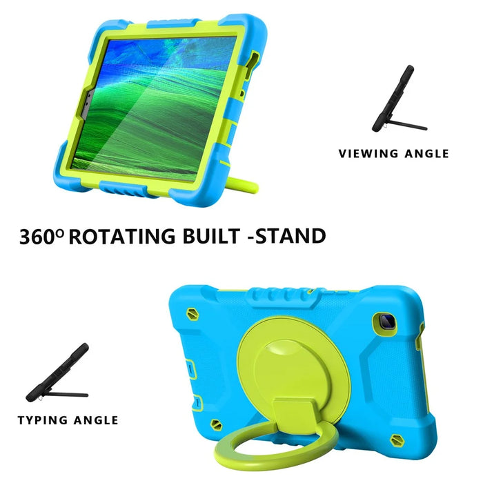 360 Degree Rotation Kickstand PC + Silicone Tablet Case Cover with Shoulder Strap for Samsung Galaxy Tab A7 Lite 8.7-inch - Blue/Grass Green - 6