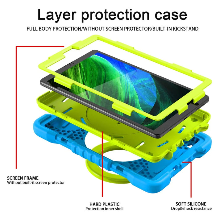 360 Degree Rotation Kickstand PC + Silicone Tablet Case Cover with Shoulder Strap for Samsung Galaxy Tab A7 Lite 8.7-inch - Blue/Grass Green - 7