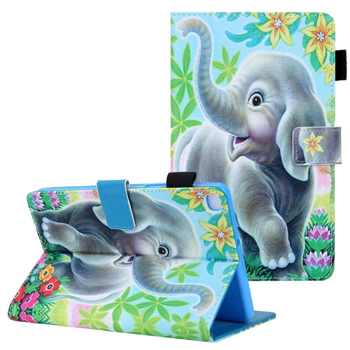 Card Slots Design Pattern Printing Leather Tablet Cover Protective Case for Samsung Galaxy Tab A7 Lite 8.7-inch - Elephant - 1