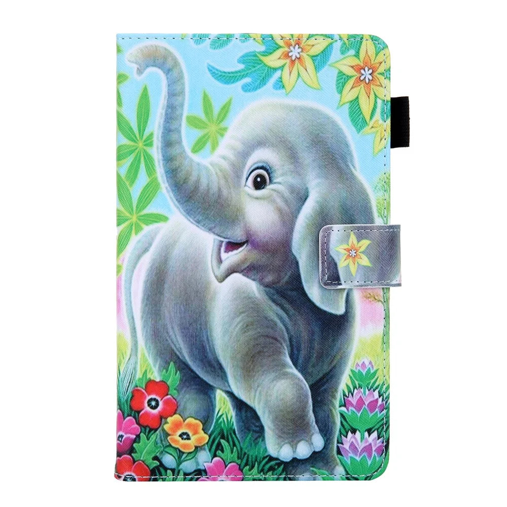Card Slots Design Pattern Printing Leather Tablet Cover Protective Case for Samsung Galaxy Tab A7 Lite 8.7-inch - Elephant - 2