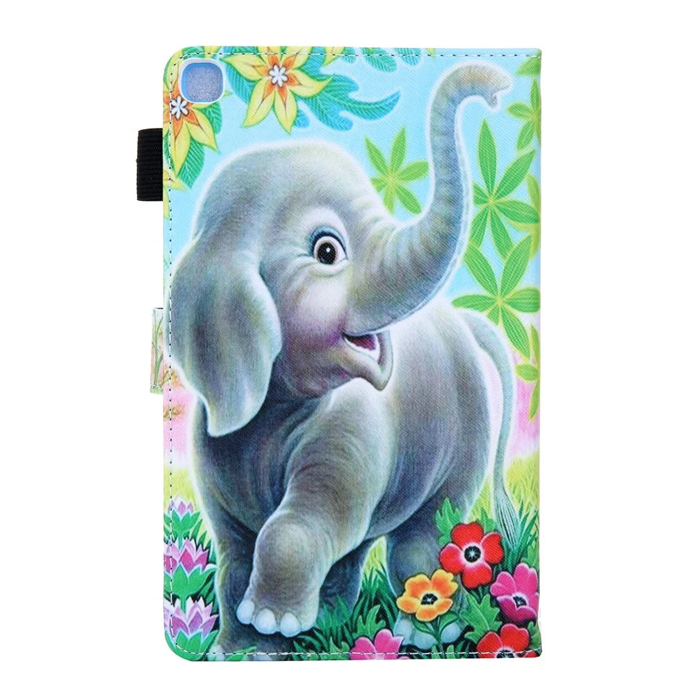 Card Slots Design Pattern Printing Leather Tablet Cover Protective Case for Samsung Galaxy Tab A7 Lite 8.7-inch - Elephant - 3