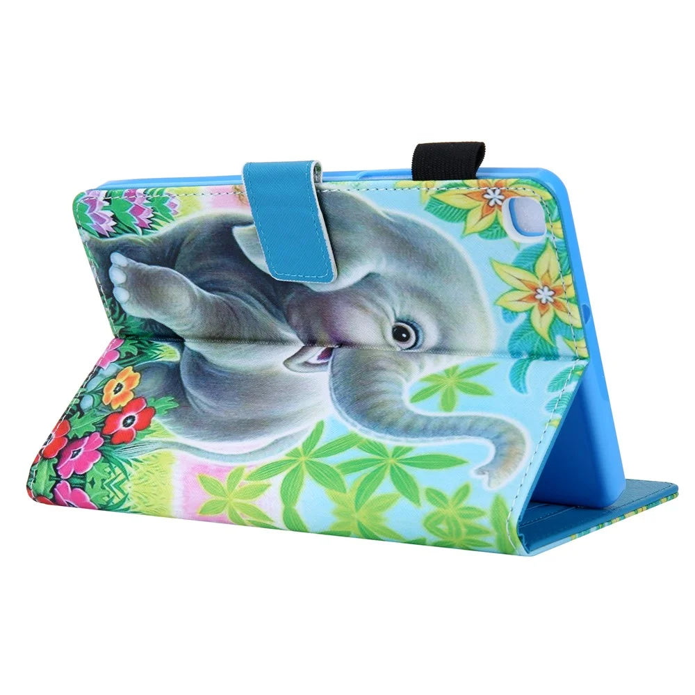 Card Slots Design Pattern Printing Leather Tablet Cover Protective Case for Samsung Galaxy Tab A7 Lite 8.7-inch - Elephant - 4