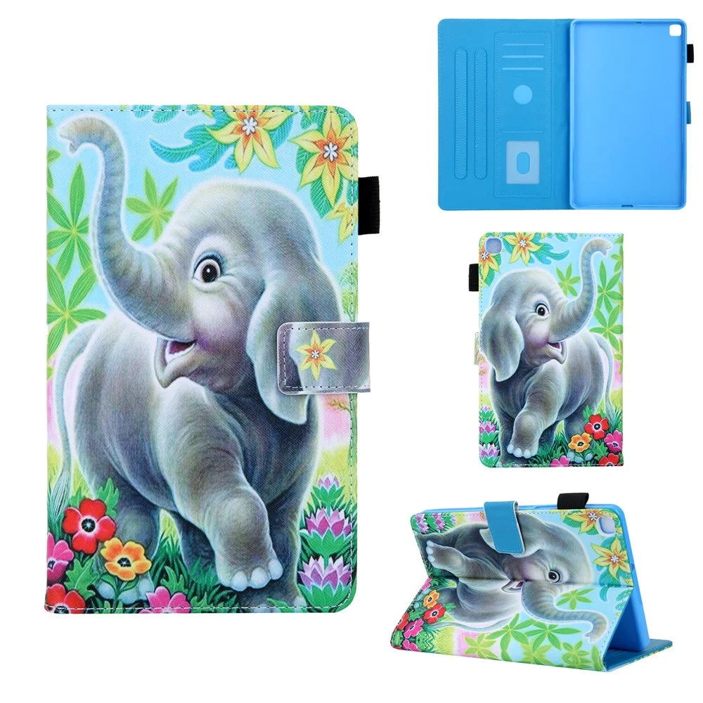 Card Slots Design Pattern Printing Leather Tablet Cover Protective Case for Samsung Galaxy Tab A7 Lite 8.7-inch - Elephant - 5