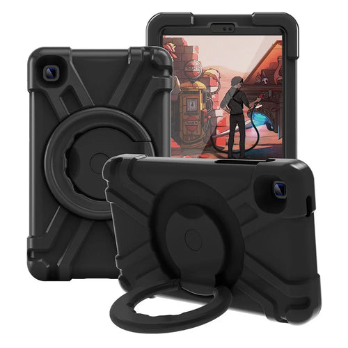 360° Swivel Kickstand Protective Hybrid Case Tablet Cover for Samsung Galaxy Tab A7 Lite 8.7-inch - All Black - 1