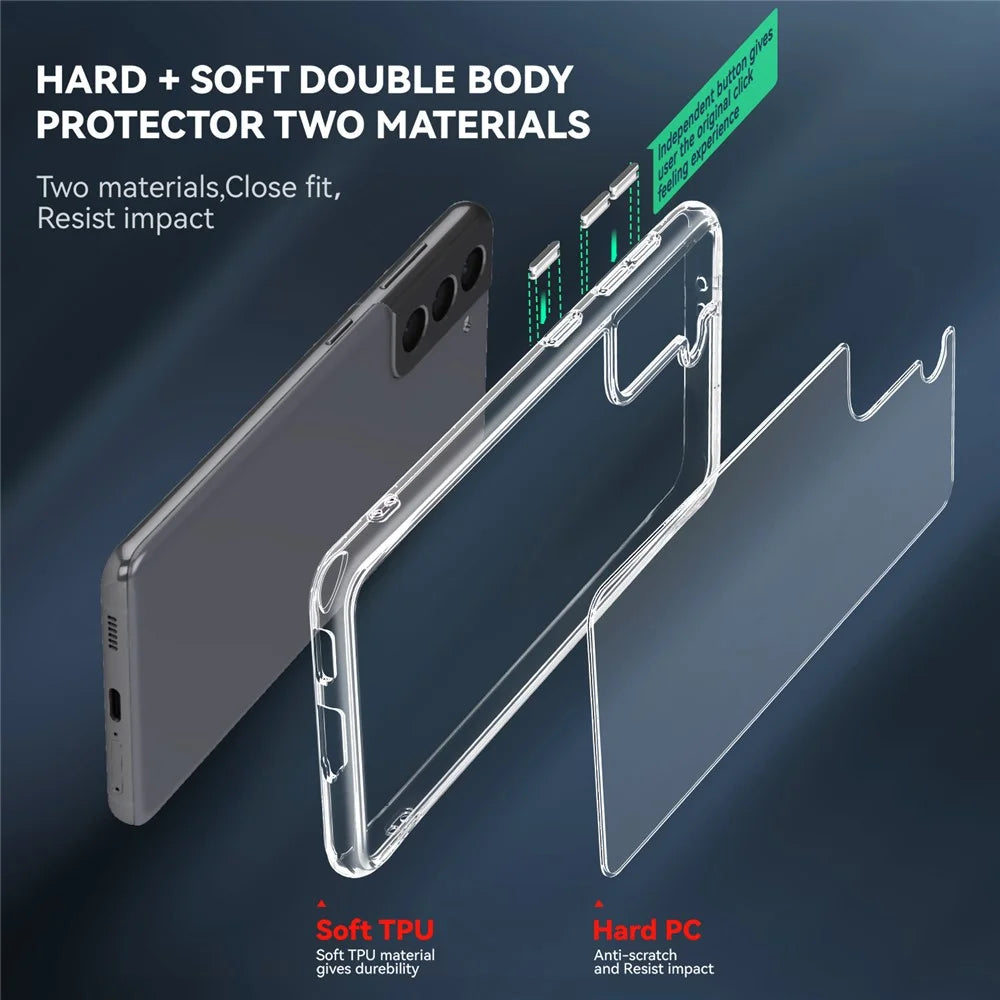 Clear PC Back Flexible TPU Bumper Shockproof Protective Phone Case for Samsung Galaxy S21 5G/4G - 7