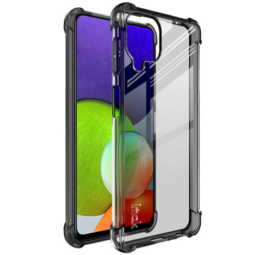 IMAK Transparent Reinforced Corners Soft TPU Cushion Ultra-Thin Slim Cover with Screen Protector for Samsung Galaxy A22 4G (EU Version) - Transparent Black - 1