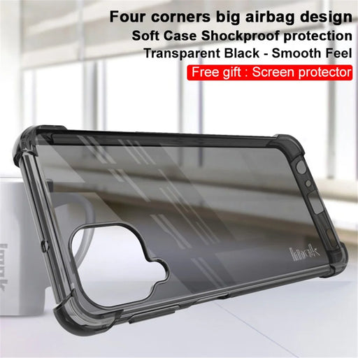 IMAK Transparent Reinforced Corners Soft TPU Cushion Ultra-Thin Slim Cover with Screen Protector for Samsung Galaxy A22 4G (EU Version) - Transparent Black - 2