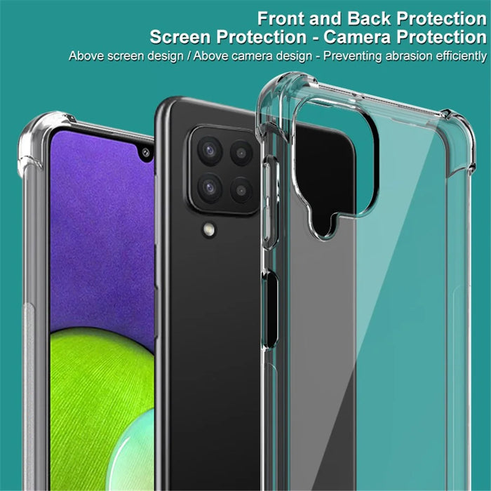 IMAK Transparent Reinforced Corners Soft TPU Cushion Ultra-Thin Slim Cover with Screen Protector for Samsung Galaxy A22 4G (EU Version) - Transparent Black - 3