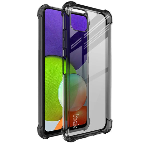IMAK Transparent Airbag Bumper Shock Absorption Soft TPU Phone Case Cover with Screen Protector for Samsung Galaxy A22 5G (EU Version) - Transparent Black - 1