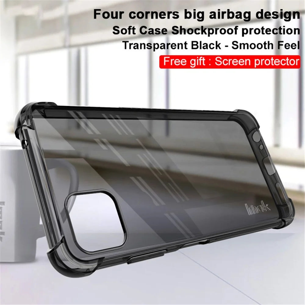 IMAK Transparent Airbag Bumper Shock Absorption Soft TPU Phone Case Cover with Screen Protector for Samsung Galaxy A22 5G (EU Version) - Transparent Black - 2