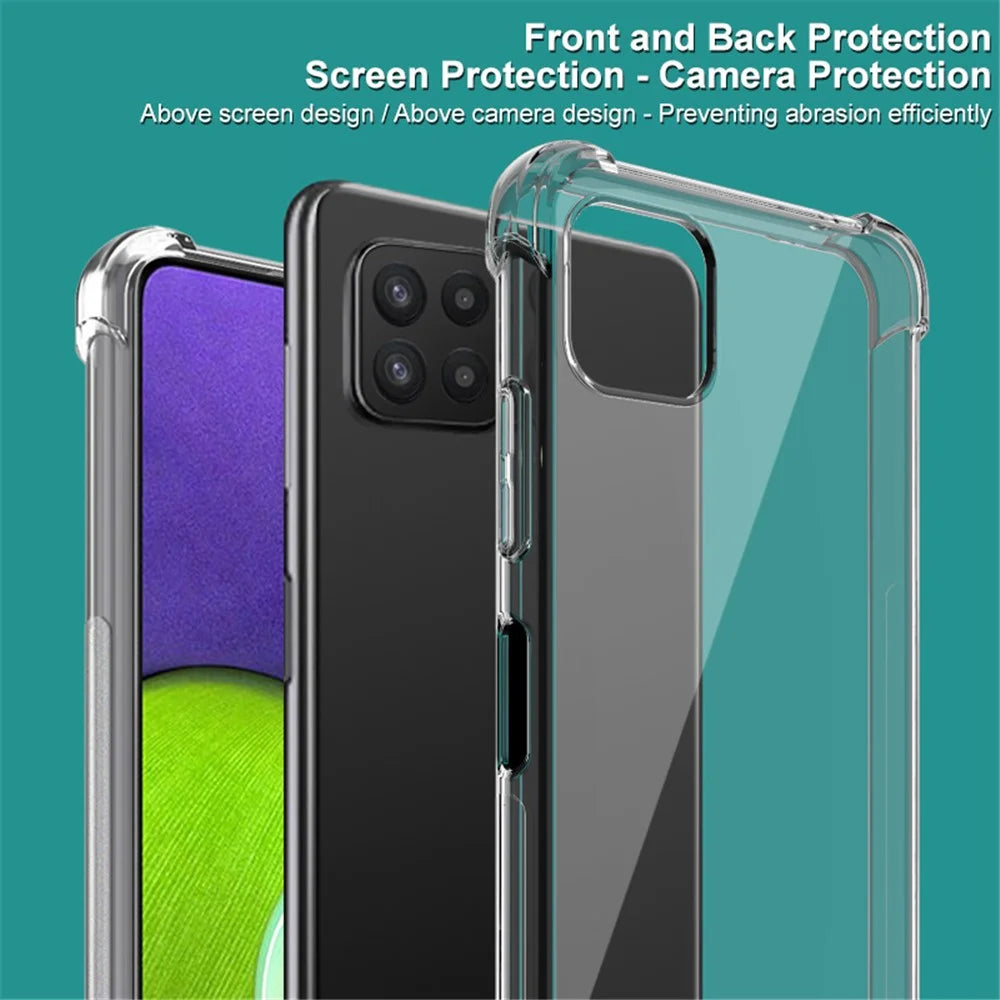 IMAK Transparent Airbag Bumper Shock Absorption Soft TPU Phone Case Cover with Screen Protector for Samsung Galaxy A22 5G (EU Version) - Transparent Black - 3