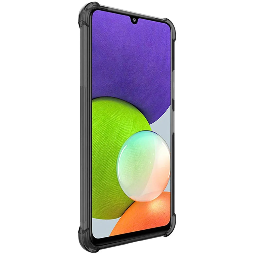 IMAK Transparent Airbag Bumper Shock Absorption Soft TPU Phone Case Cover with Screen Protector for Samsung Galaxy A22 5G (EU Version) - Transparent Black - 7