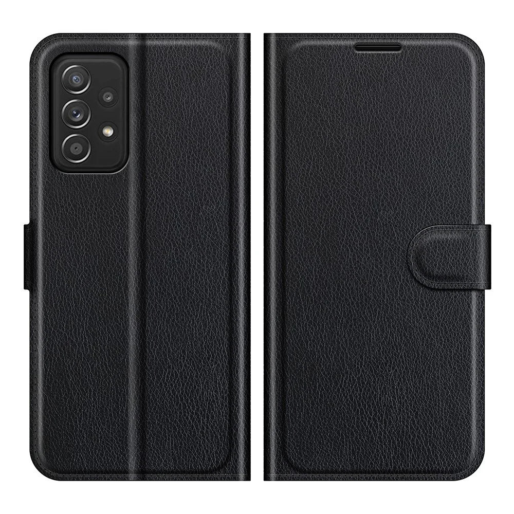 Wallet Design Folio Flip Litchi Texture Protective Soft PU Leather Phone Case with Stand for Samsung Galaxy A52s 5G/A52 4G/5G - Black - 1