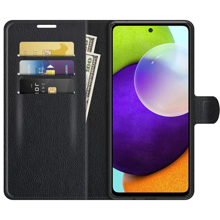 Wallet Design Folio Flip Litchi Texture Protective Soft PU Leather Phone Case with Stand for Samsung Galaxy A52s 5G/A52 4G/5G - Black - 4