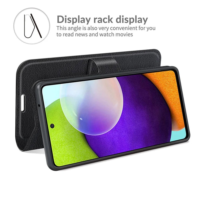 Wallet Design Folio Flip Litchi Texture Protective Soft PU Leather Phone Case with Stand for Samsung Galaxy A52s 5G/A52 4G/5G - Black - 6