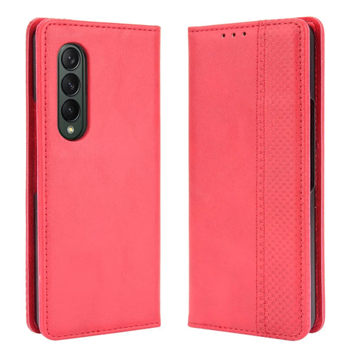 Folio Flip Auto-Absorbed Retro Leather Wallet Phone Case for Samsung Galaxy Z Fold3 5G - Red - 1