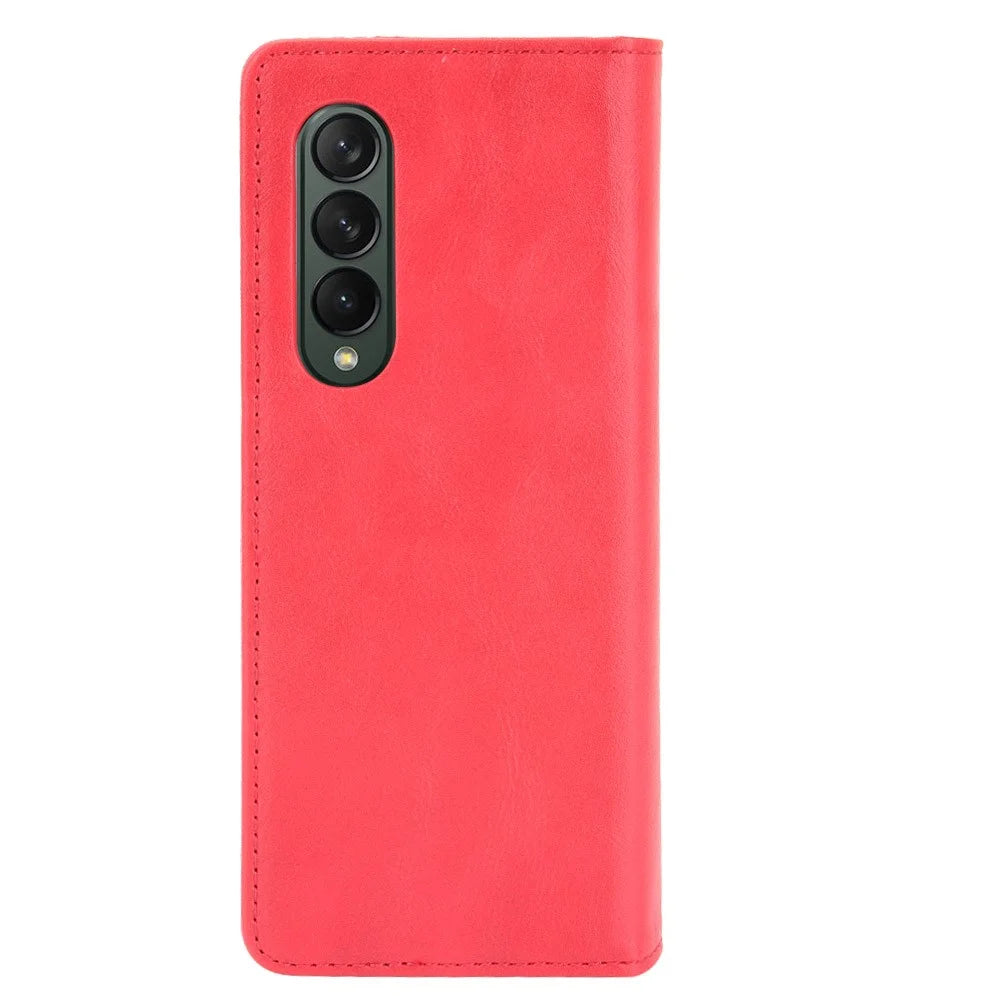 Folio Flip Auto-Absorbed Retro Leather Wallet Phone Case for Samsung Galaxy Z Fold3 5G - Red - 3