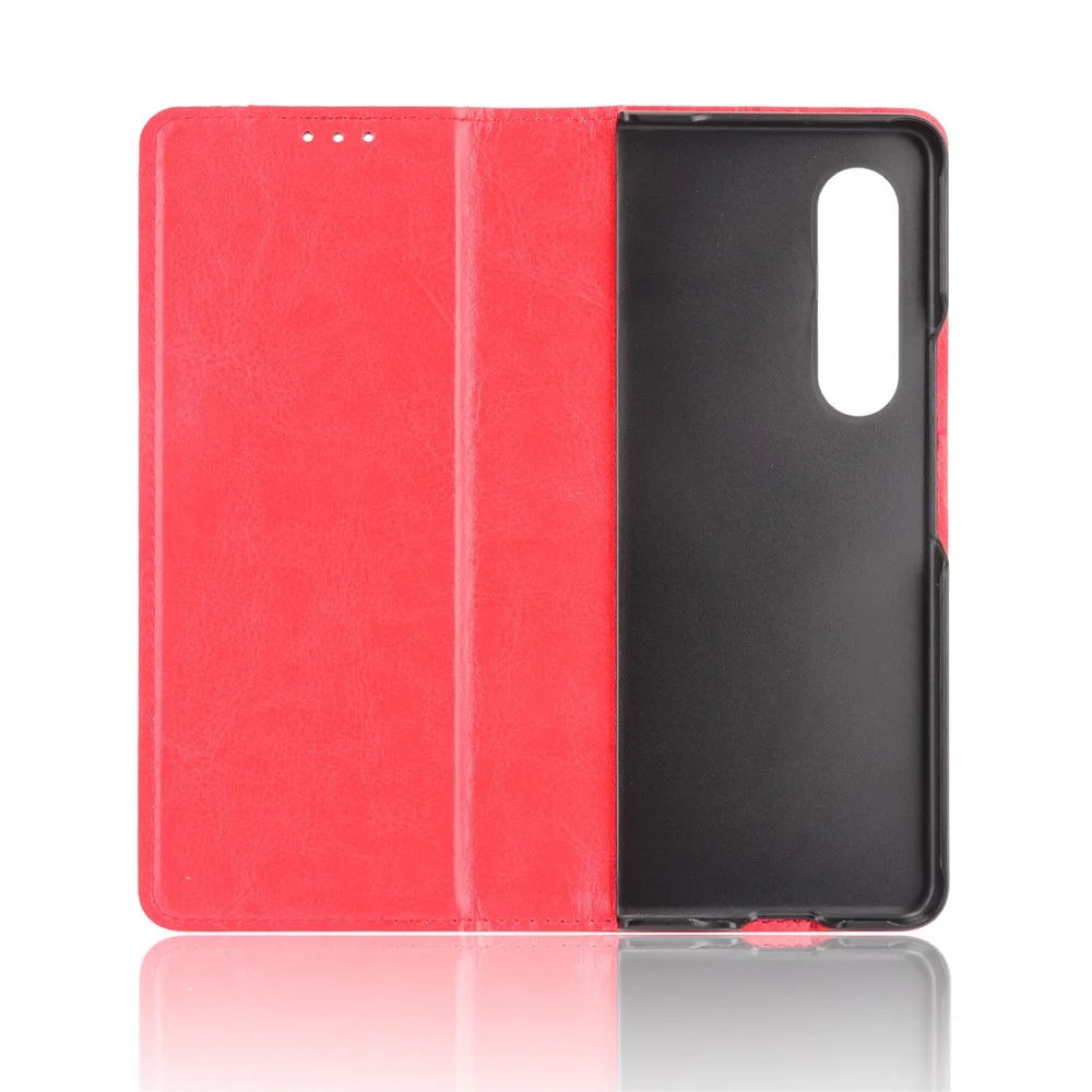 Folio Flip Auto-Absorbed Retro Leather Wallet Phone Case for Samsung Galaxy Z Fold3 5G - Red - 4