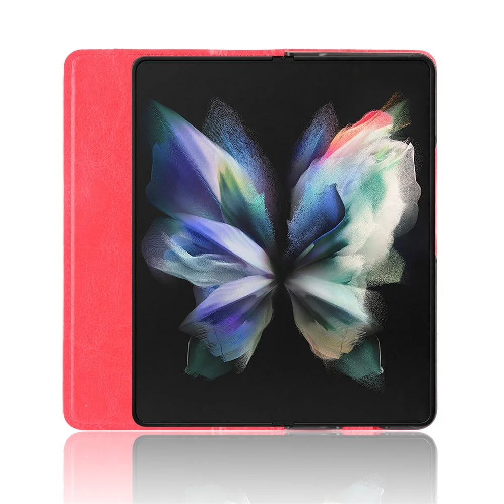 Folio Flip Auto-Absorbed Retro Leather Wallet Phone Case for Samsung Galaxy Z Fold3 5G - Red - 5