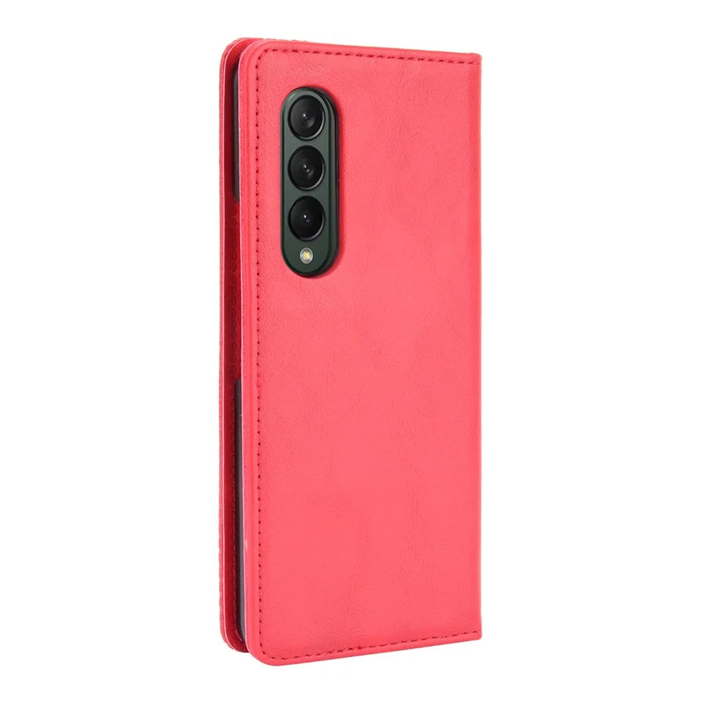 Folio Flip Auto-Absorbed Retro Leather Wallet Phone Case for Samsung Galaxy Z Fold3 5G - Red - 6