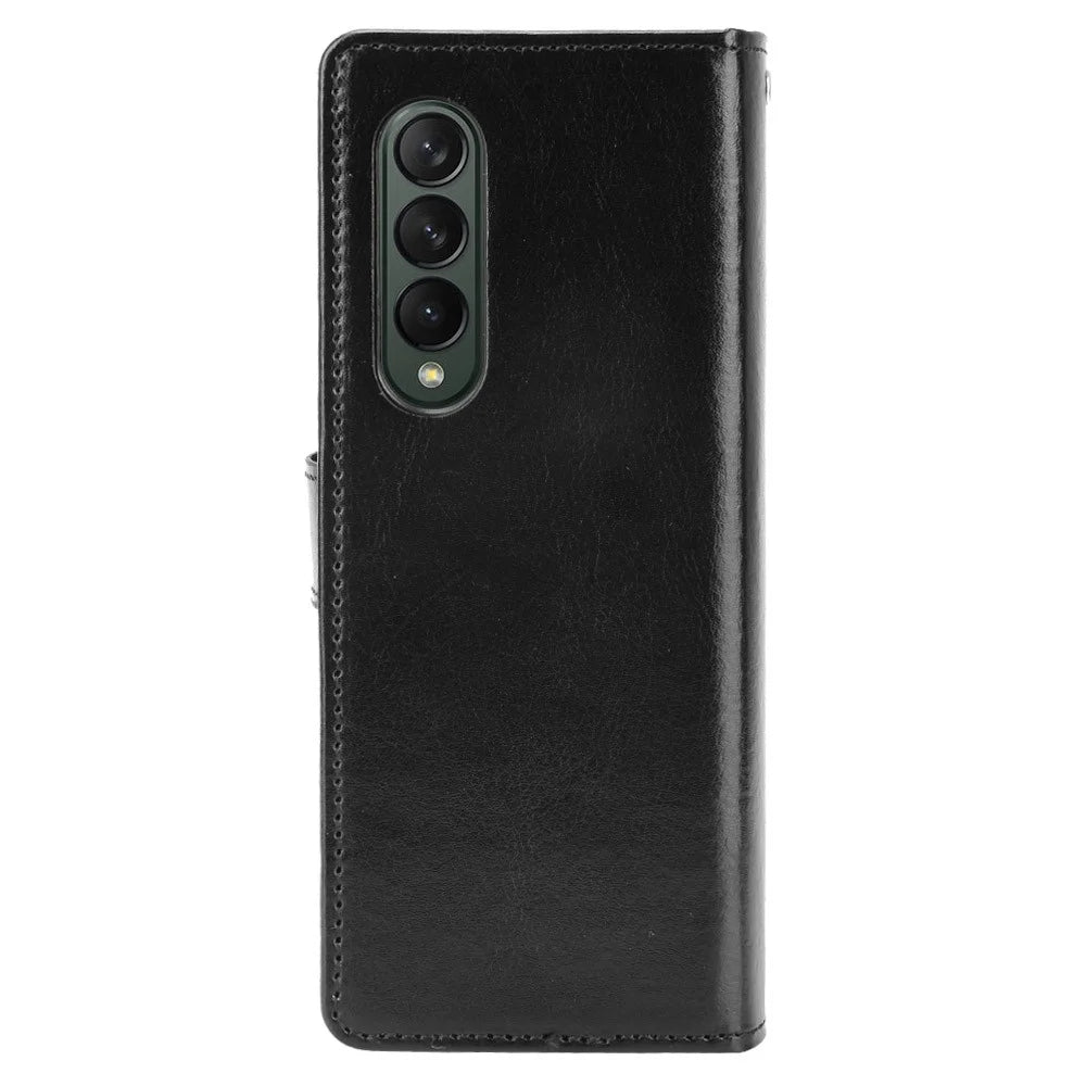 Crazy Horse Texture Leather Wallet Stand Phone Protective Case Cover with Hand Strap for Samsung Galaxy Z Fold3 5G - Black - 3