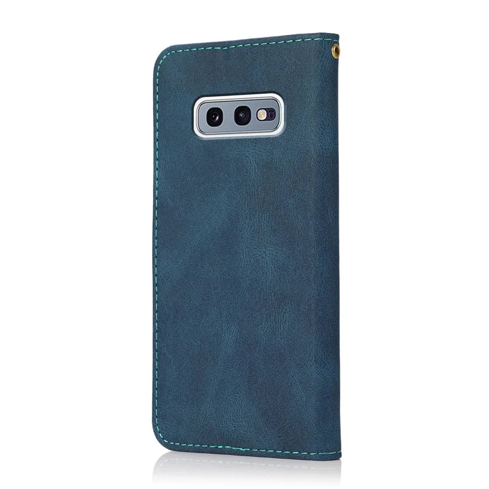 Color Splicing Leather Wallet Stand Mobile Phone Protection Cover Shell with Lanyard for Samsung Galaxy S10e - Blue/Green - 2