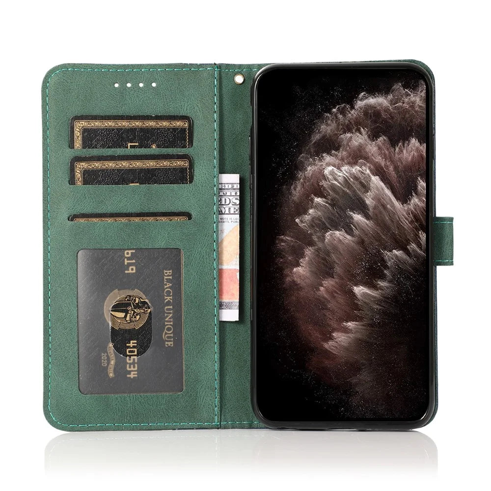 Color Splicing Leather Wallet Stand Mobile Phone Protection Cover Shell with Lanyard for Samsung Galaxy S10e - Blue/Green - 4