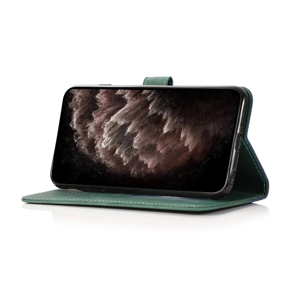 Color Splicing Wallet Stand Leather Phone Cover Case Protector with Lanyard for Samsung Galaxy S10 4G - Blue/Green - 5