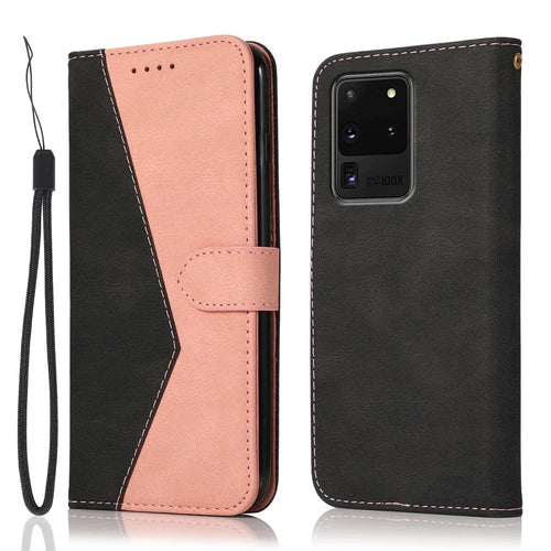 Anti-Drop Dual Color Anti-Scratch Wallet Design Leather Phone Case with Stand and Strap for Samsung Galaxy S20 Ultra - Black/Rose Gold - 1