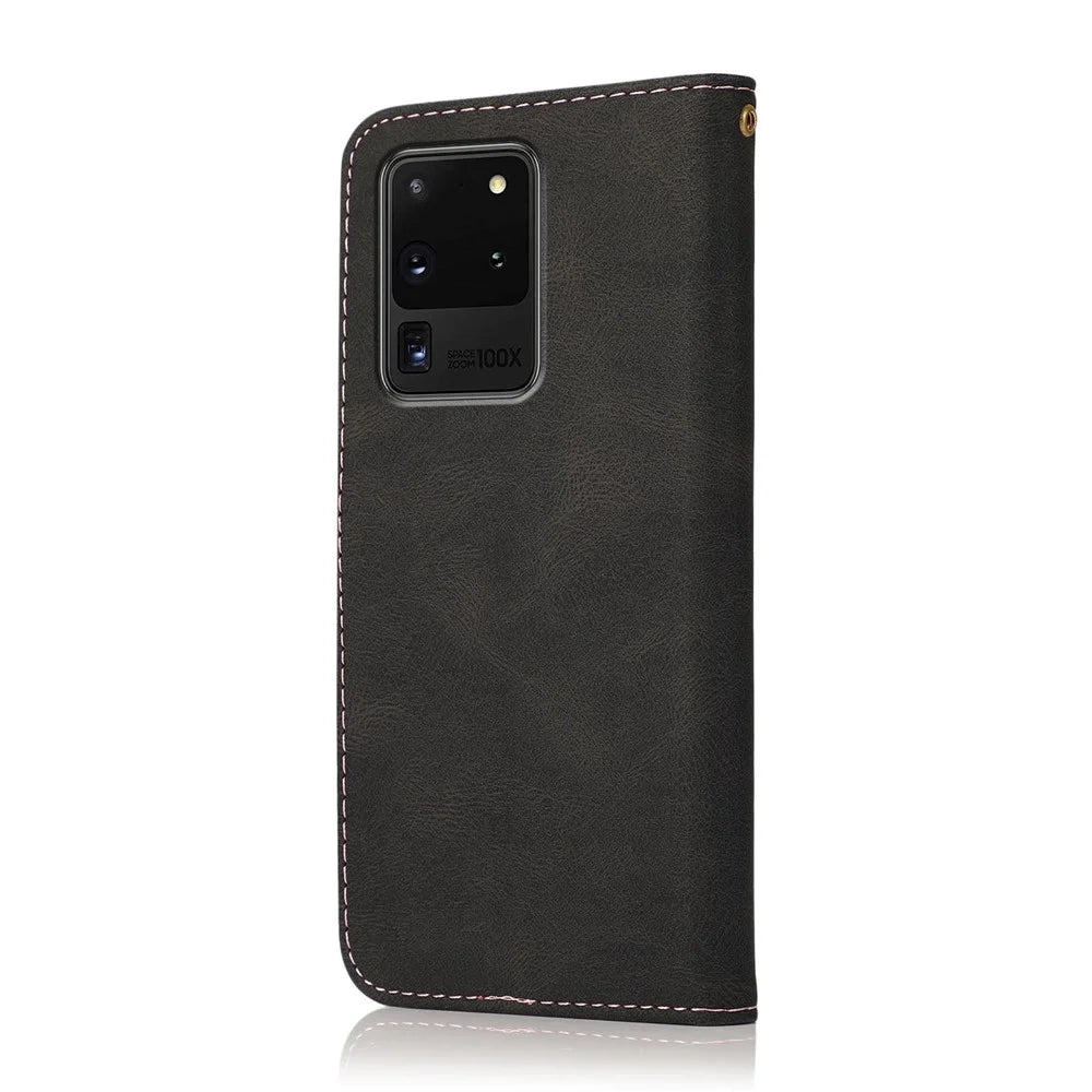 Anti-Drop Dual Color Anti-Scratch Wallet Design Leather Phone Case with Stand and Strap for Samsung Galaxy S20 Ultra - Black/Rose Gold - 3
