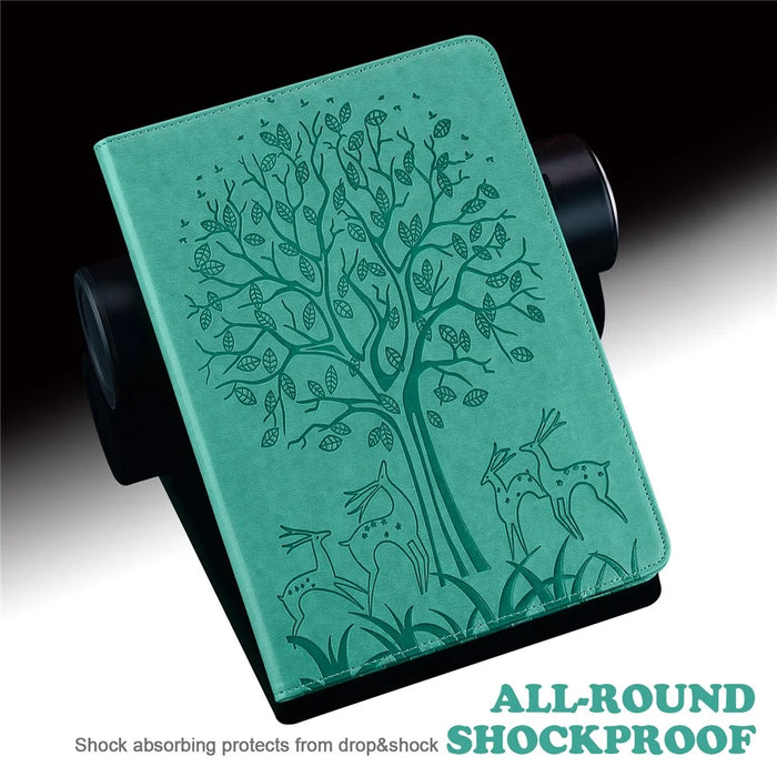 Card Slots Stand Design Tablet Protective Cover Case with Imprinted Tree and Deer Pattern for Samsung Galaxy Tab A7 10.4 (2022) / (2020) - Green - 7