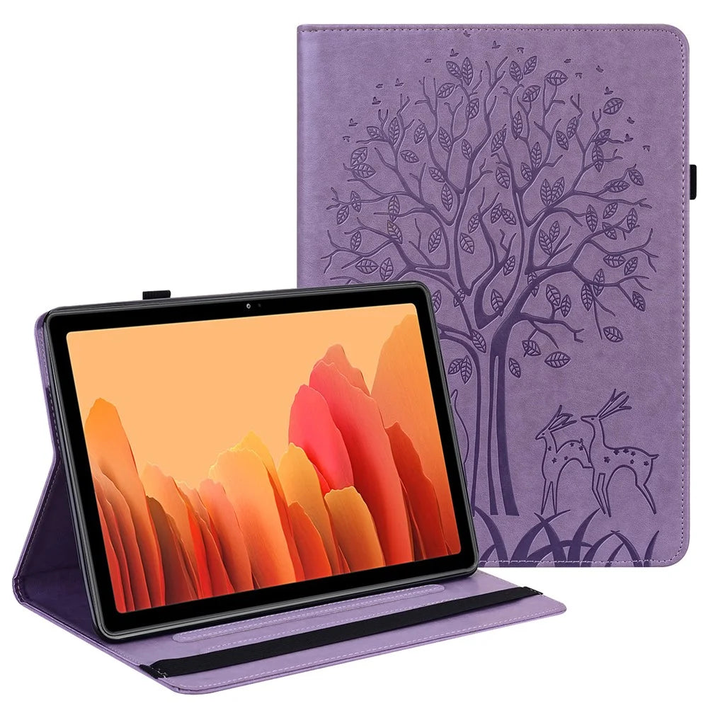 Tree and Deer Imprinted Leather Case Protector with Card Slots and Stand for Samsung Galaxy Tab A 8.0 Wi-Fi (2019) SM-T290 - Purple - 1