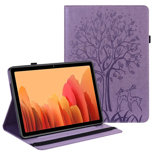 Tree and Deer Imprinted Leather Case Protector with Card Slots and Stand for Samsung Galaxy Tab A 8.0 Wi-Fi (2019) SM-T290 - Purple - 1