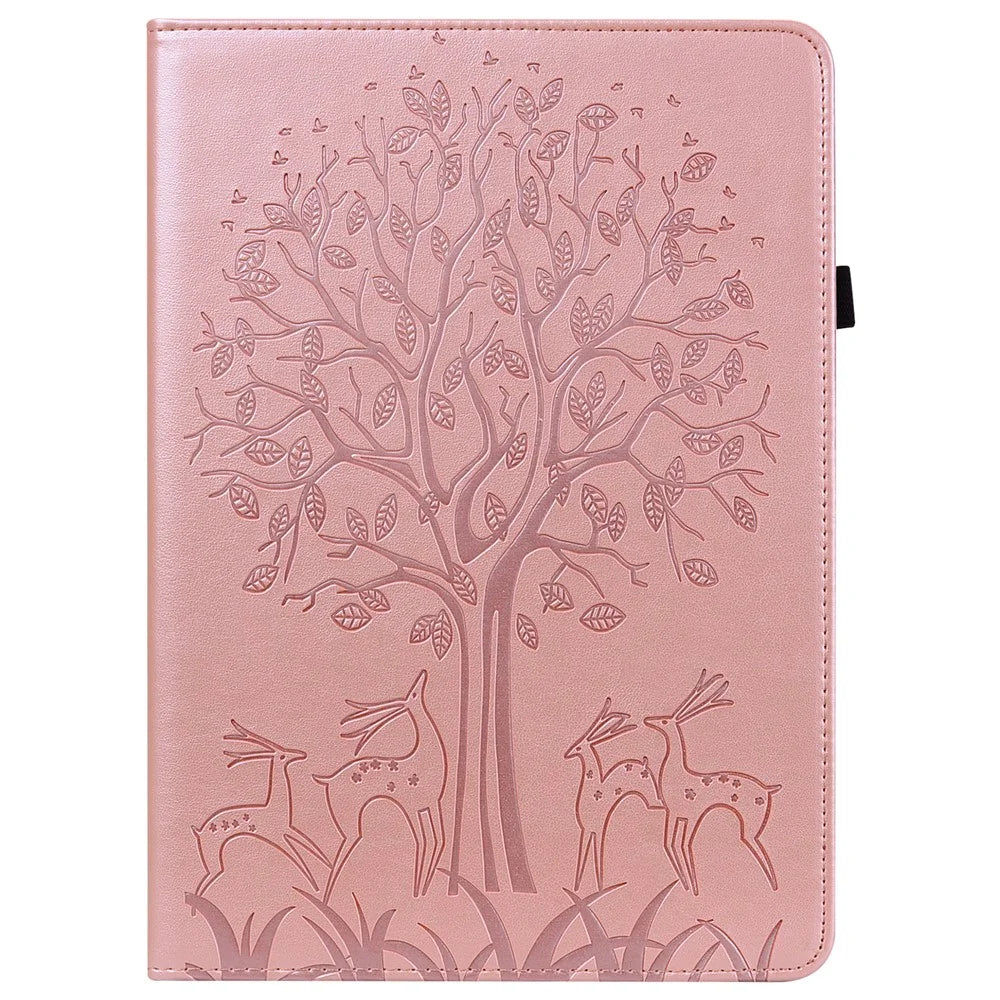 Card Slots PU Leather Stand Case Shell with Imprinted Tree and Deer Pattern for Samsung Galaxy Tab S7 SM-T870 / SM-T875 / SM-T876B / Tab S8 - Rose Gold - 3