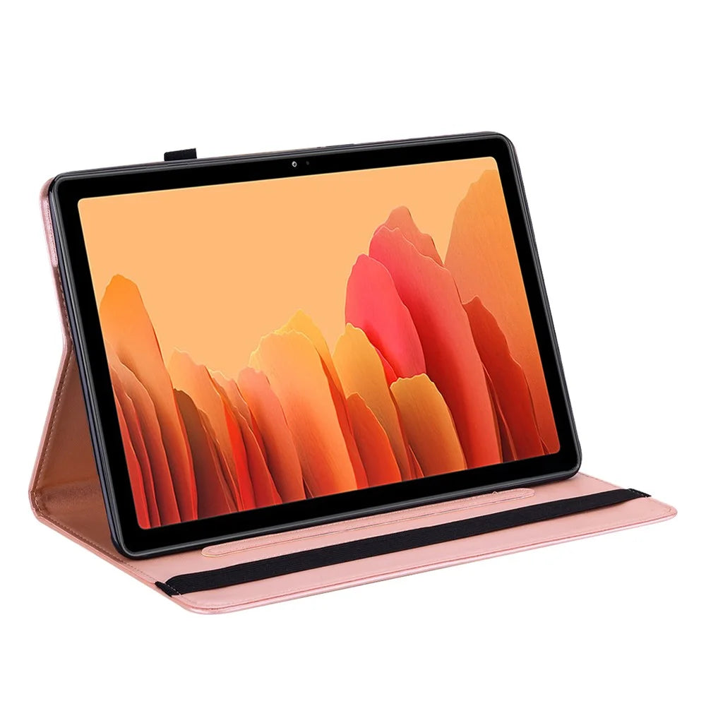 Card Slots PU Leather Stand Case Shell with Imprinted Tree and Deer Pattern for Samsung Galaxy Tab S7 SM-T870 / SM-T875 / SM-T876B / Tab S8 - Rose Gold - 6