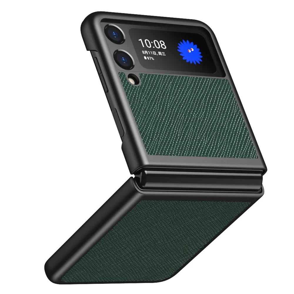 Cross Texture Hard PC Phone Back Case Protector for Samsung Galaxy Z Flip3 5G - Green - 1