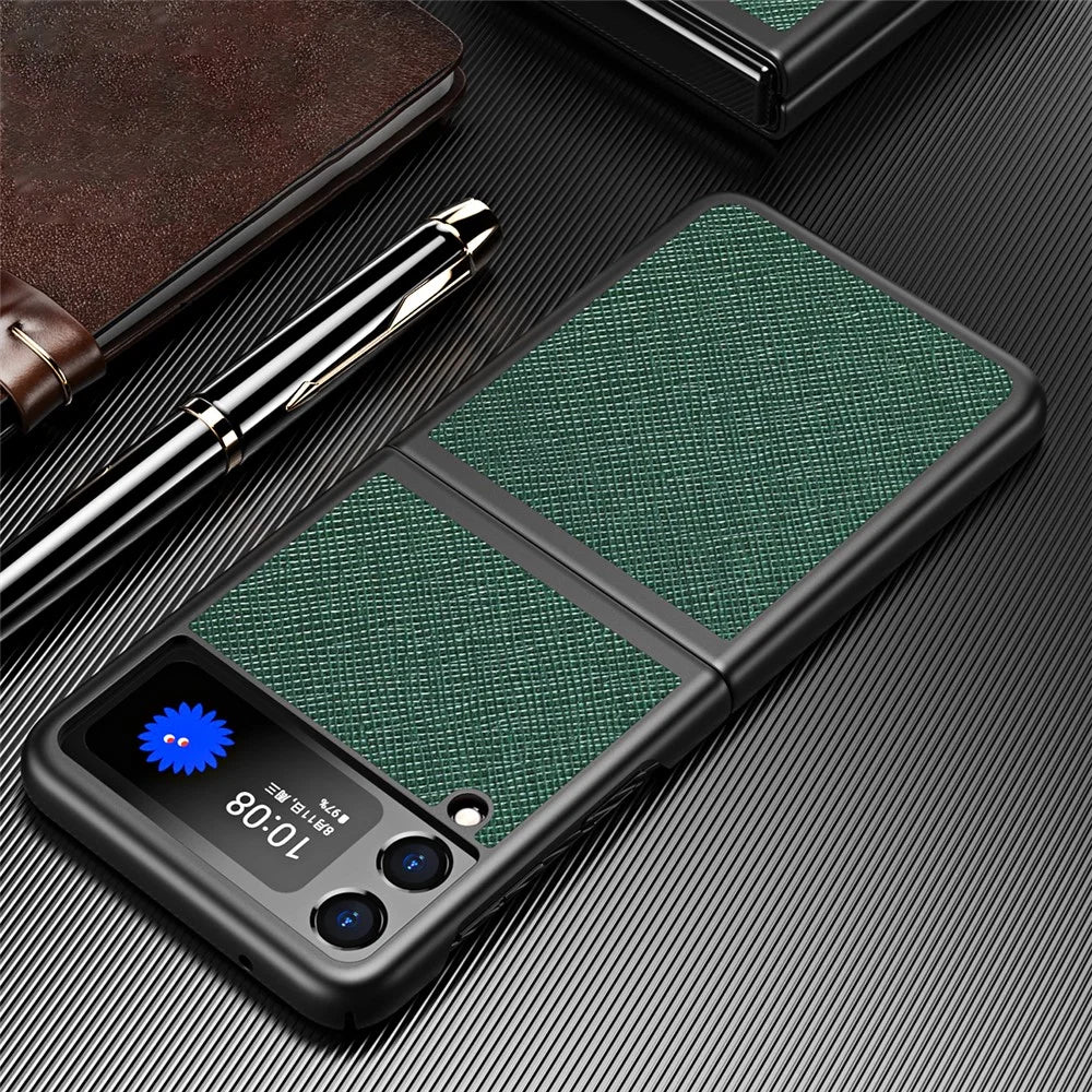Cross Texture Hard PC Phone Back Case Protector for Samsung Galaxy Z Flip3 5G - Green - 3