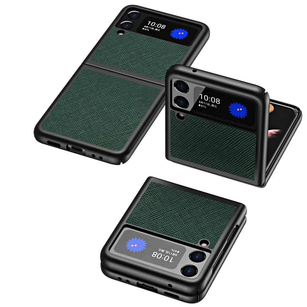 Cross Texture Hard PC Phone Back Case Protector for Samsung Galaxy Z Flip3 5G - Green - 4