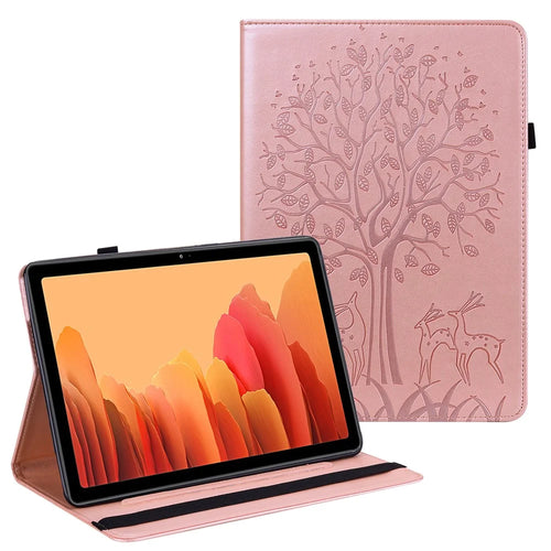 Tree and Deer Pattern Imprinting Leather Stand Tablet Cover for Samsung Galaxy Tab S6 Lite (2020) / (2022) / (2024) - Rose Gold - 1
