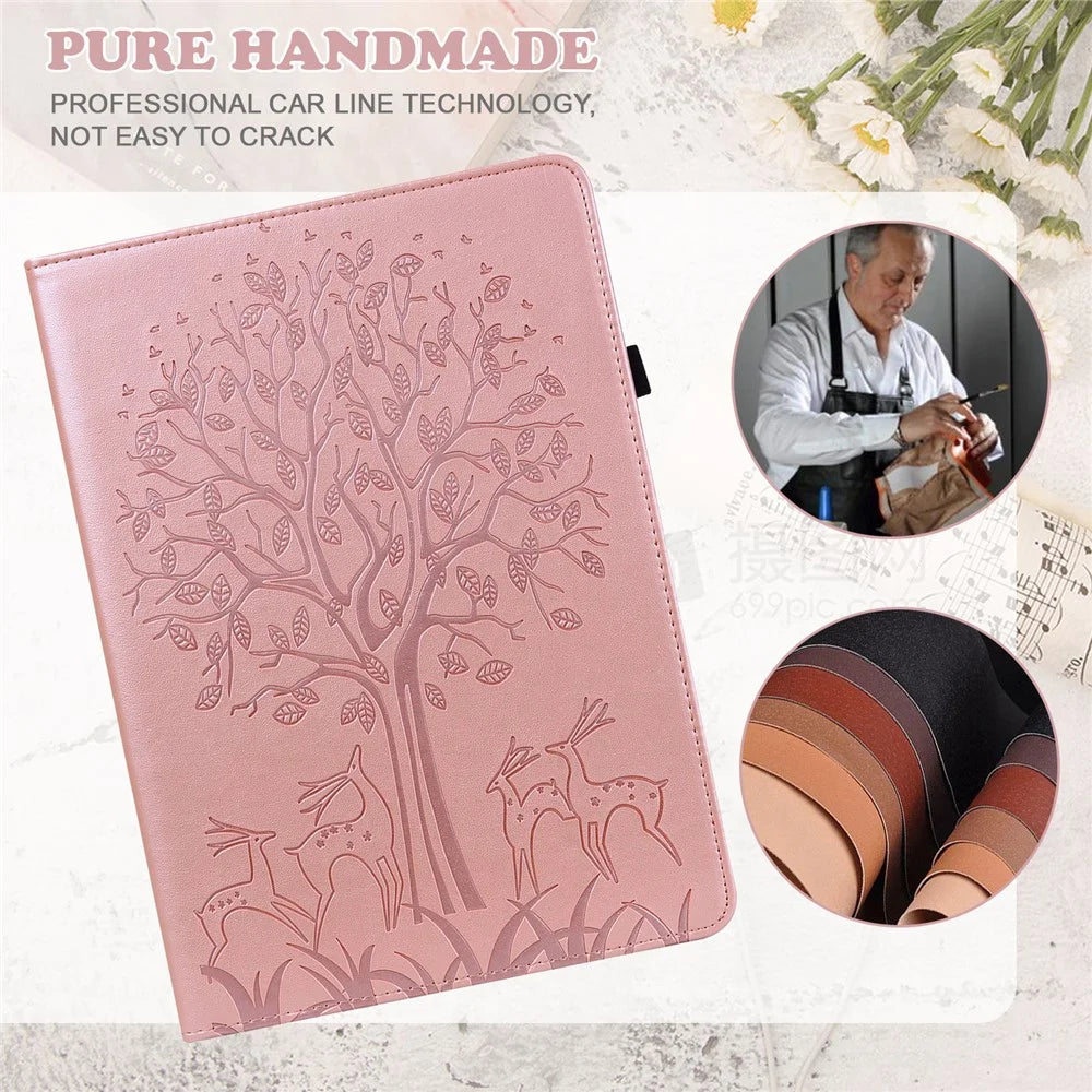 Tree and Deer Pattern Imprinting Leather Stand Tablet Cover for Samsung Galaxy Tab S6 Lite (2020) / (2022) / (2024) - Rose Gold - 3