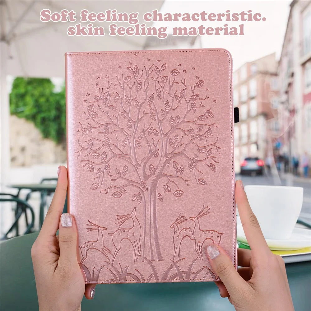 Tree and Deer Pattern Imprinting Leather Stand Tablet Cover for Samsung Galaxy Tab S6 Lite (2020) / (2022) / (2024) - Rose Gold - 7
