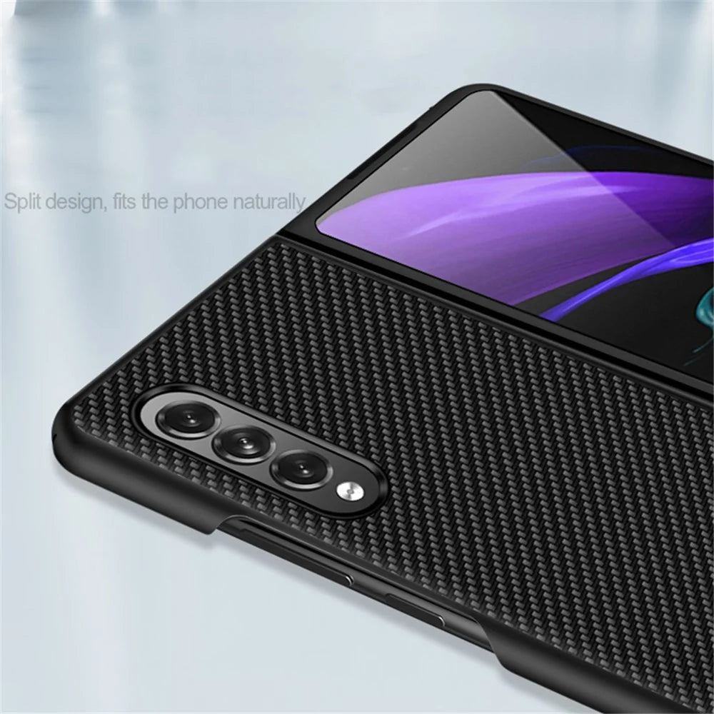 Carbon Fiber Design Slim Thin Shockproof Full Protection PC Phone Case for Samsung Galaxy Z Fold3 5G - Carbon Black - 2