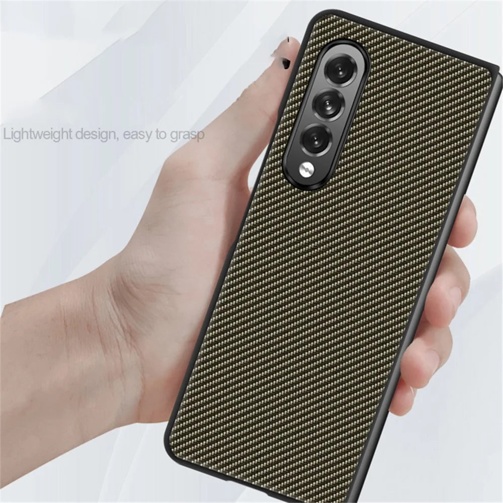 Carbon Fiber Design Slim Thin Shockproof Full Protection PC Phone Case for Samsung Galaxy Z Fold3 5G - Carbon Black - 3
