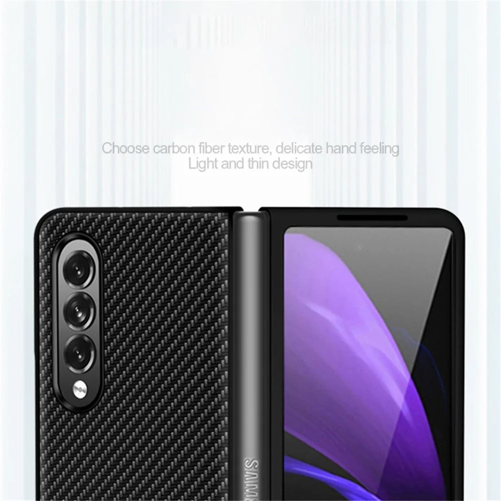 Carbon Fiber Design Slim Thin Shockproof Full Protection PC Phone Case for Samsung Galaxy Z Fold3 5G - Carbon Black - 4