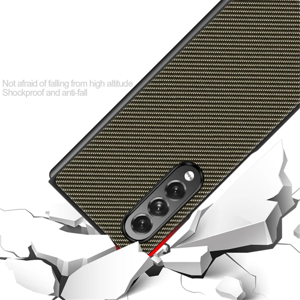 Carbon Fiber Design Slim Thin Shockproof Full Protection PC Phone Case for Samsung Galaxy Z Fold3 5G - Carbon Black - 5